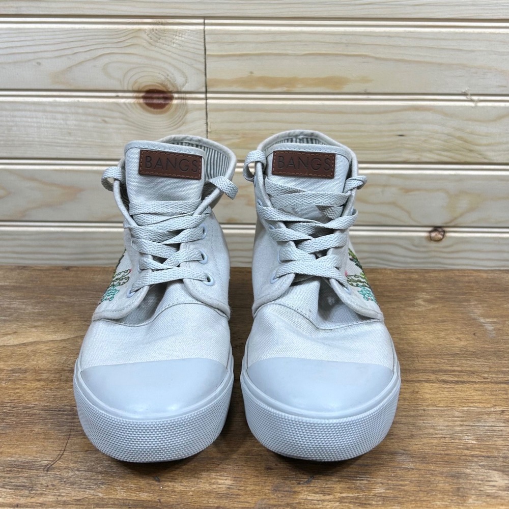 BANGS Shoes Grey Canvas Cactus Embroidered High Top Sneakers Womens 6
